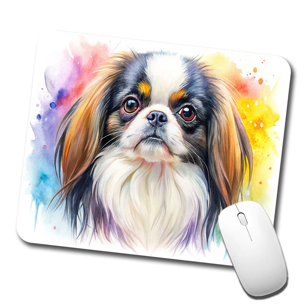 Japanese Chin Dog Watercolor Style Low Profile Mouse Pad Mat