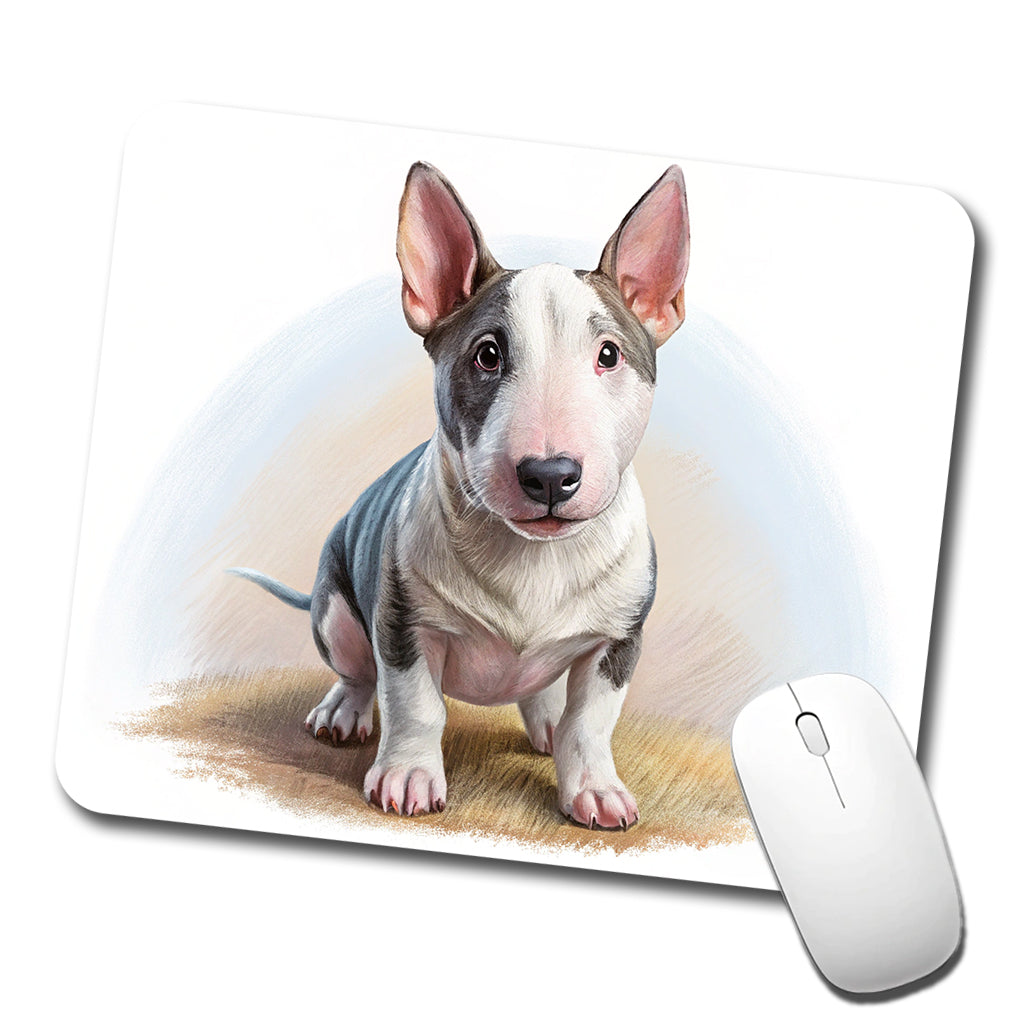 Miniature Bull Terrier Dog Illustration Low Profile Mouse Pad Mat