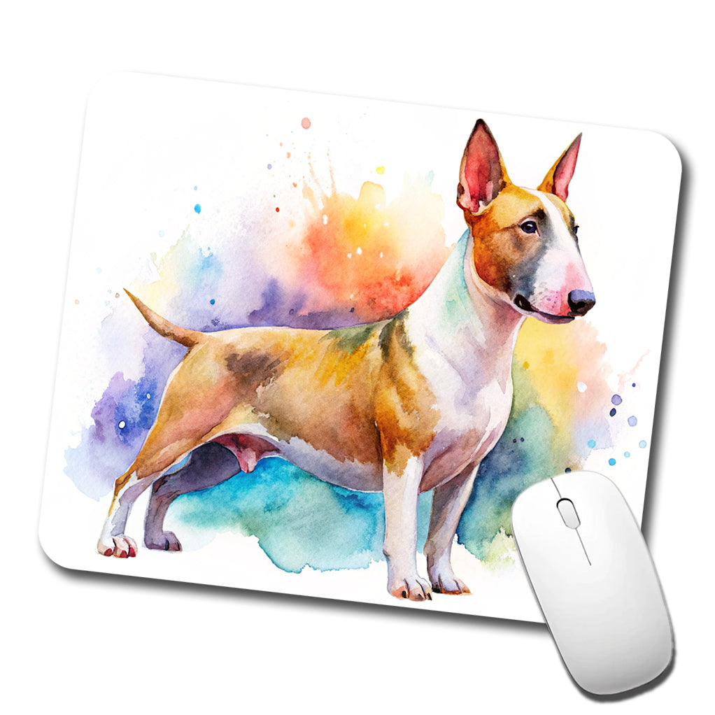 Miniature Bull Terrier Dog Watercolor Style Low Profile Mouse Pad Mat