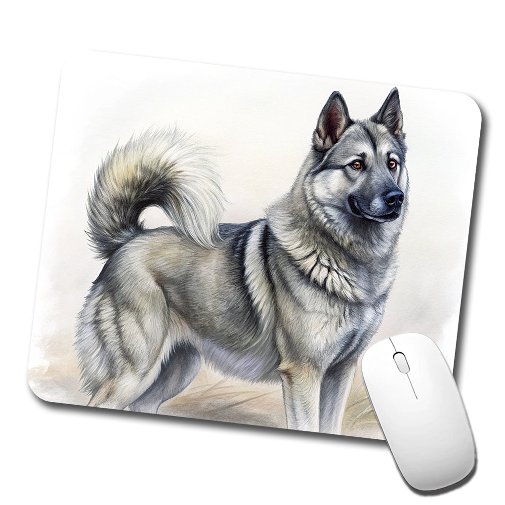 Norwegian Elkhound Dog Illustration Low Profile Mouse Pad Mat