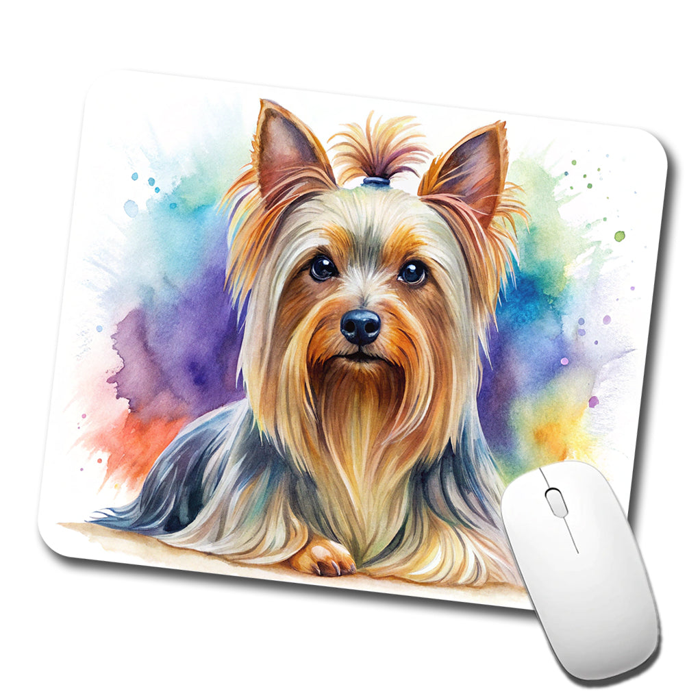 Silky Terrier Dog Watercolor Style Low Profile Mouse Pad Mat