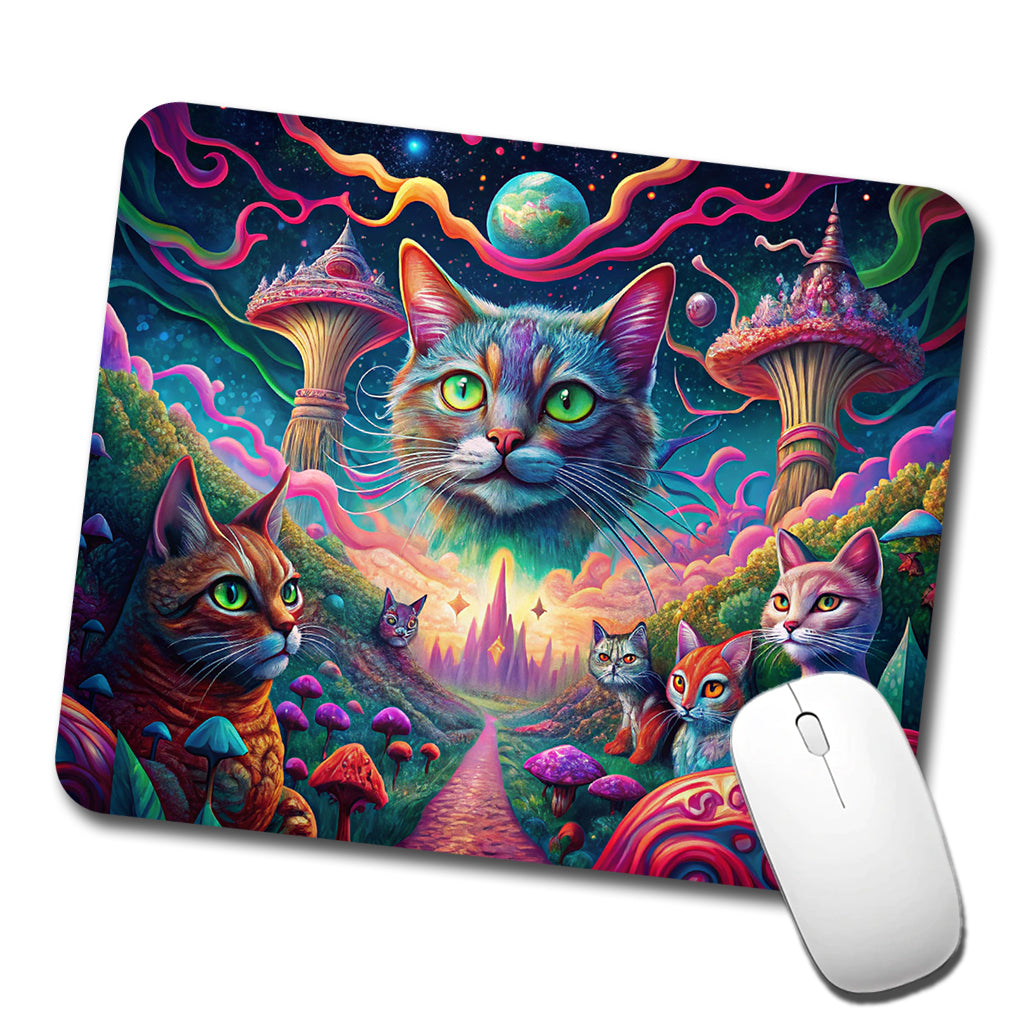 Psychedelic Cats Vibrant Colors Low Profile Mouse Pad Mat