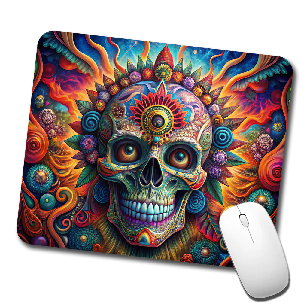 Psychedelic Day of the Dead Skull Vibrant Colors Low Profile Mouse Pad Mat