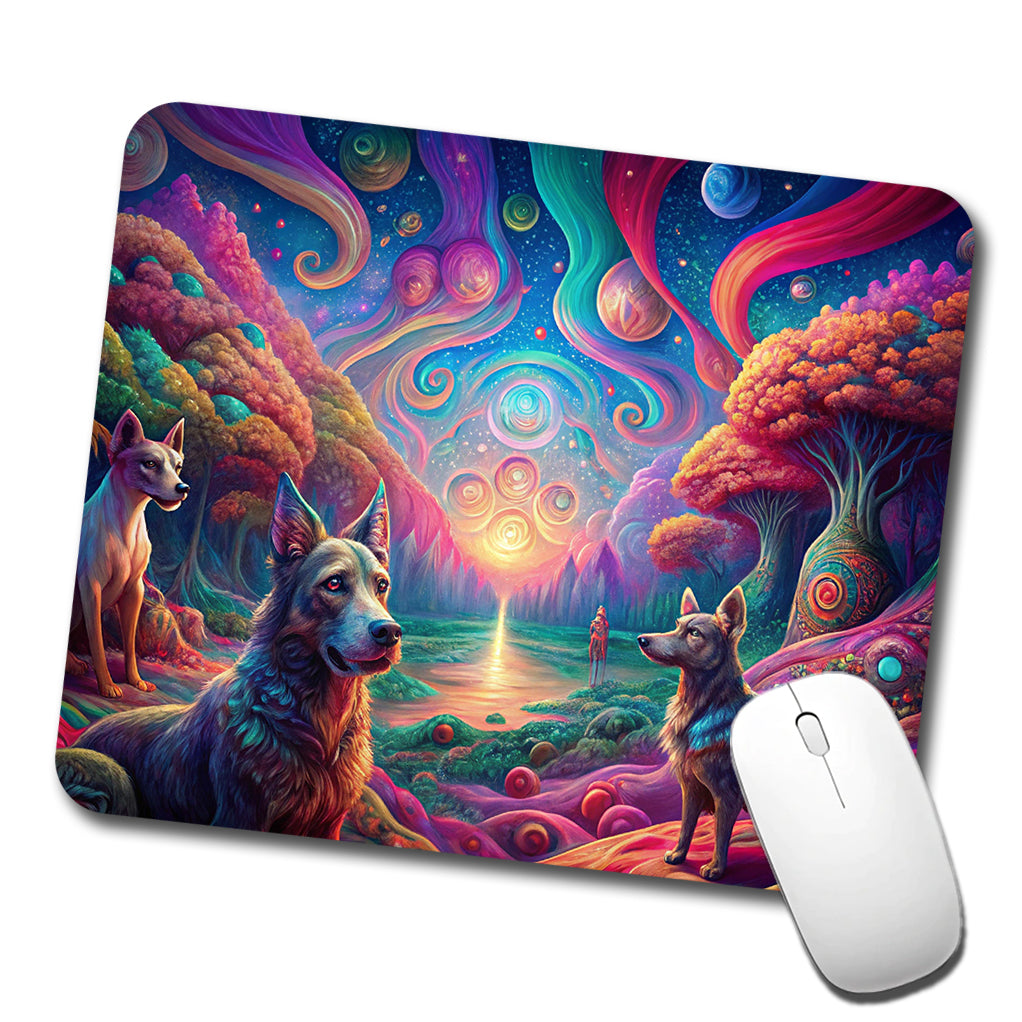 Psychedelic Dogs Vibrant Colors Low Profile Mouse Pad Mat