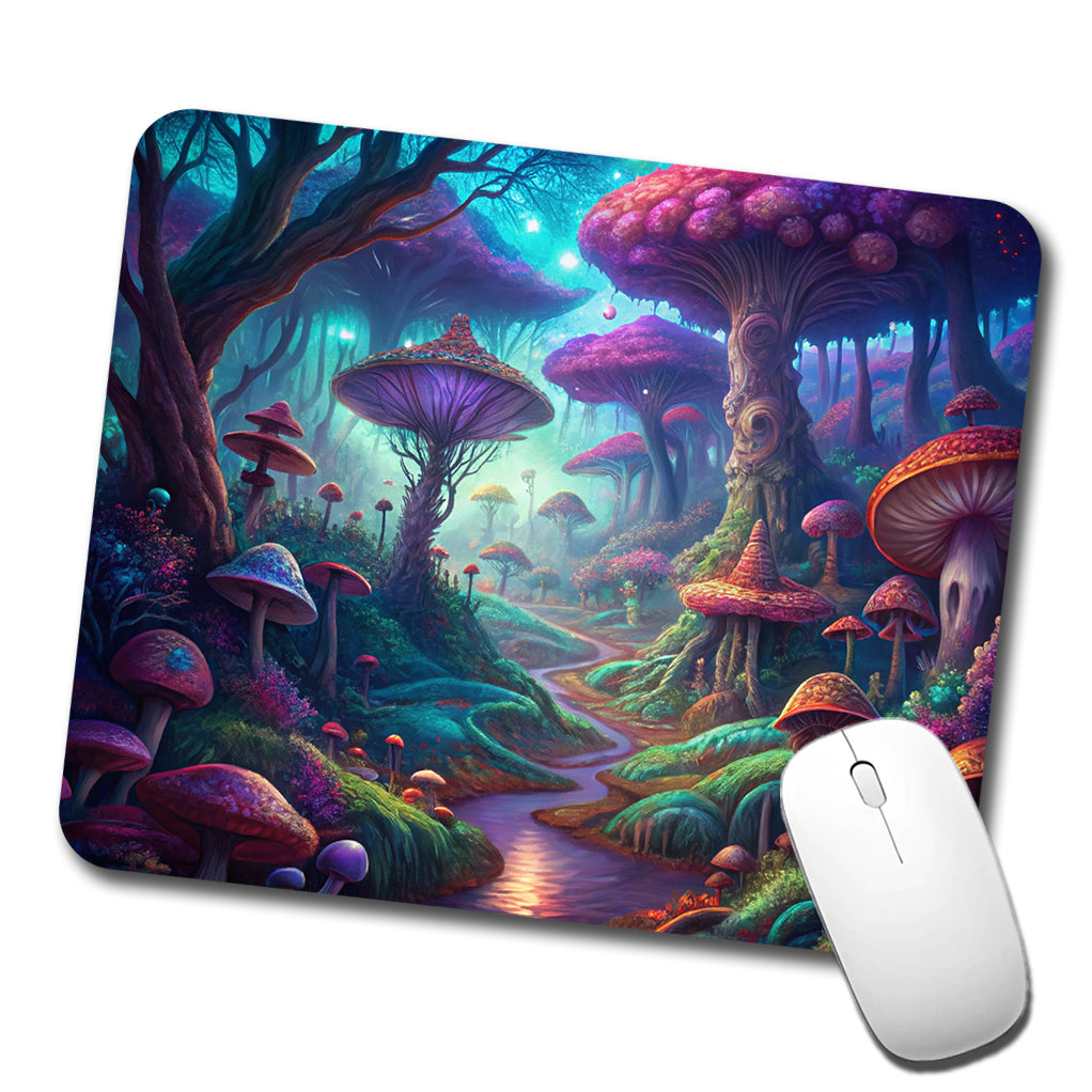 Psychedelic Fantasy Forest Vibrant Colors Low Profile Mouse Pad Mat