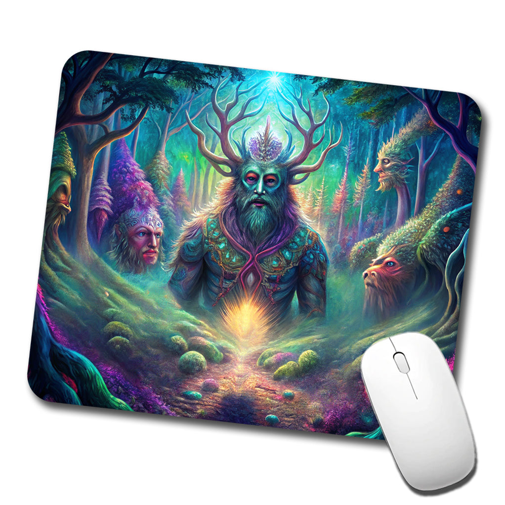 Psychedelic Forest Spirits Vibrant Colors Low Profile Mouse Pad Mat
