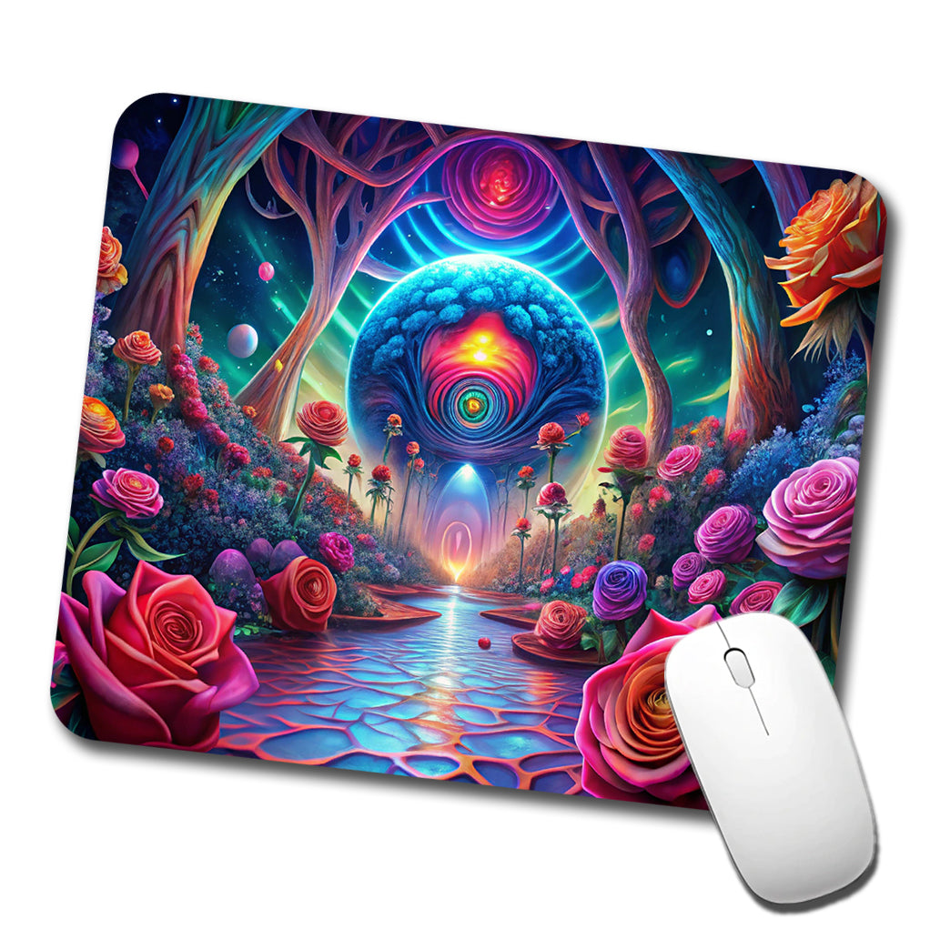 Psychedelic Lots of Colorful Roses Design Low Profile Mouse Pad Mat