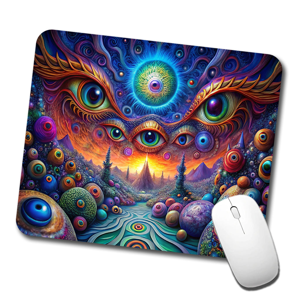 Psychedelic Lots of Eyes Vibrant Colors Low Profile Mouse Pad Mat
