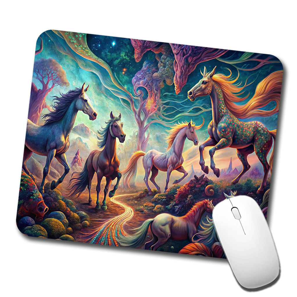 Psychedelic Lots of Horses Vibrant Colors Low Profile Mouse Pad Mat