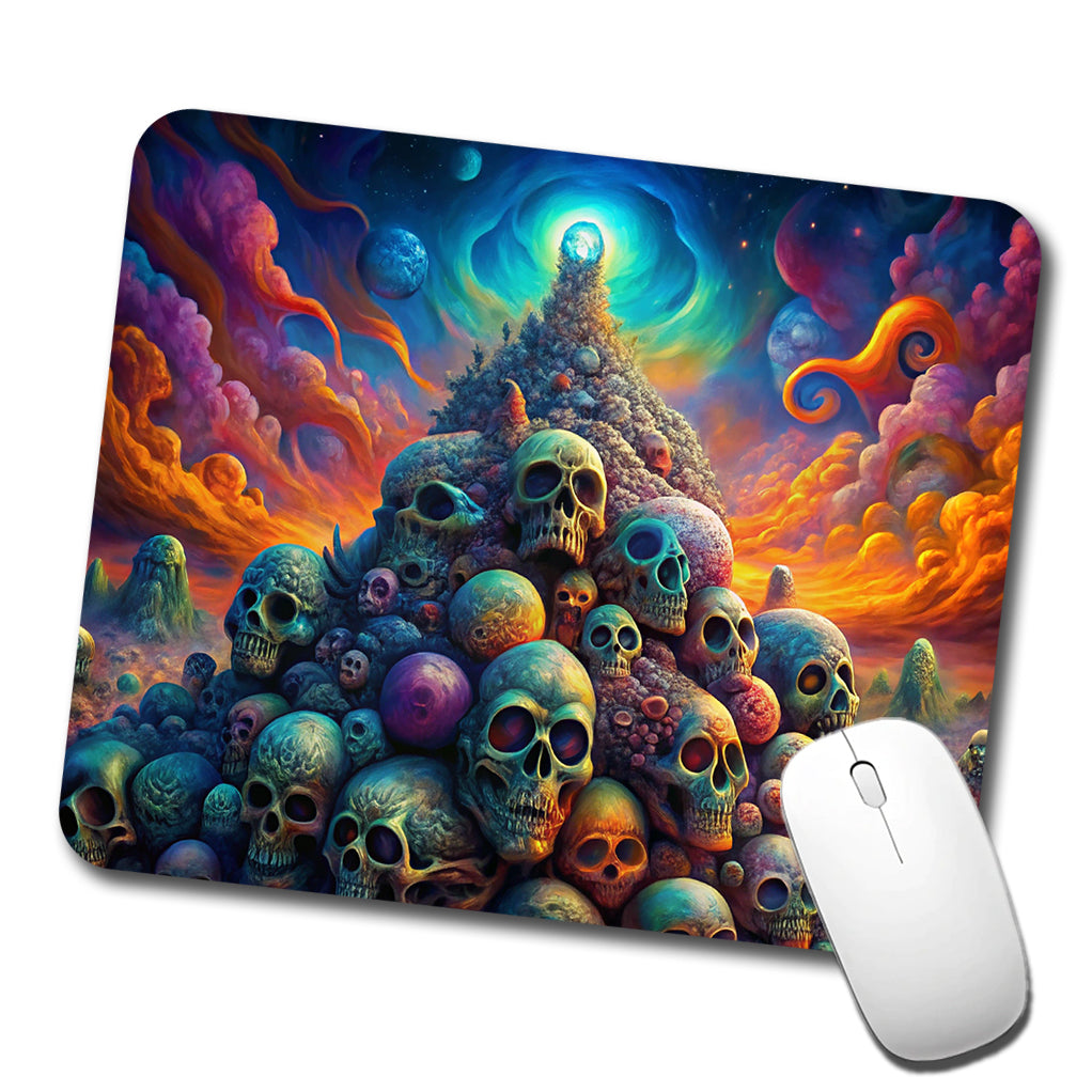 Psychedelic Pile Of Skulls Vibrant Colors Low Profile Mouse Pad Mat