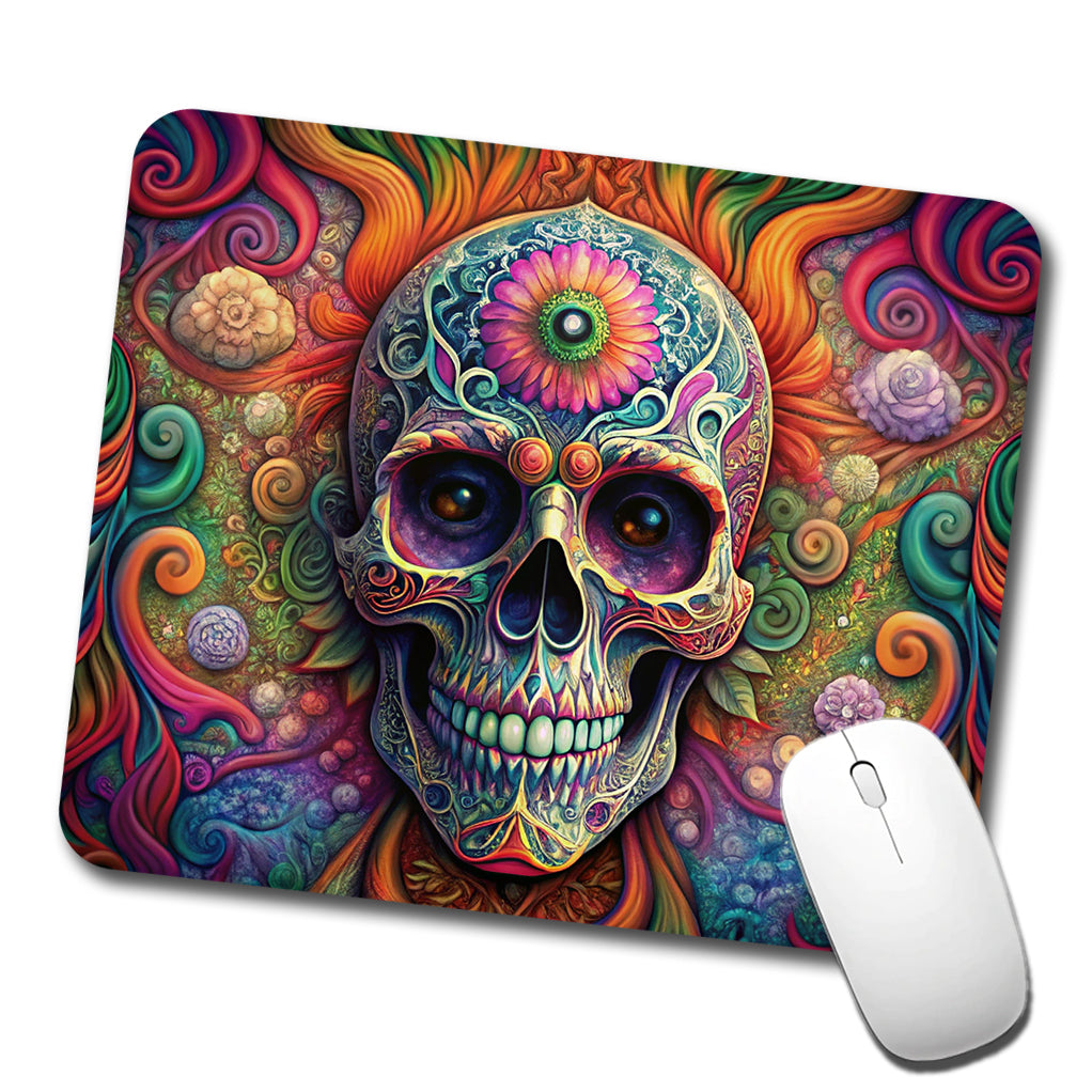 Psychedelic Sugar Skull Day of the Dead Low Profile Mouse Pad Mat