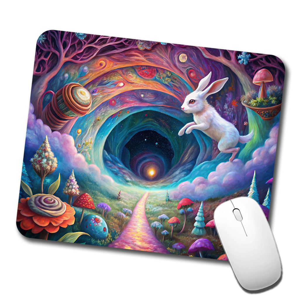 Psychedelic Wonderland White Rabbit Going Down The Hole Low Profile Mouse Pad Mat