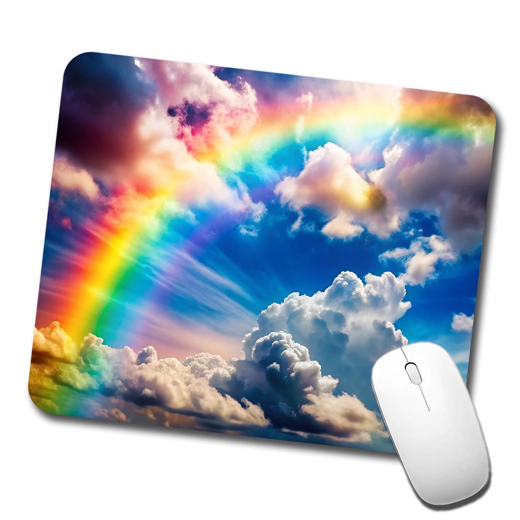 Rainbow in Cloudy Sky Low Profile Mouse Pad Mat