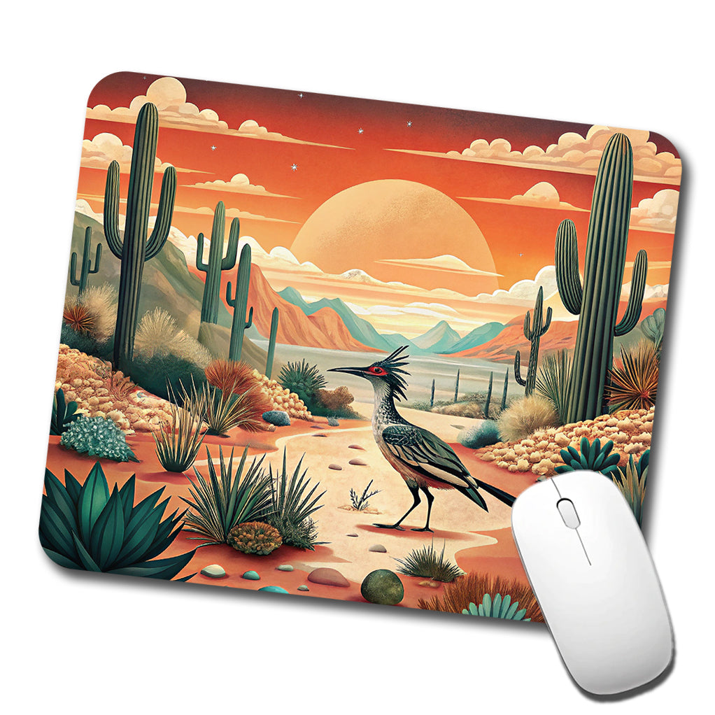 Southwestern Desert Sunrise Roadrunner Design Low Profile Mouse Pad Mat