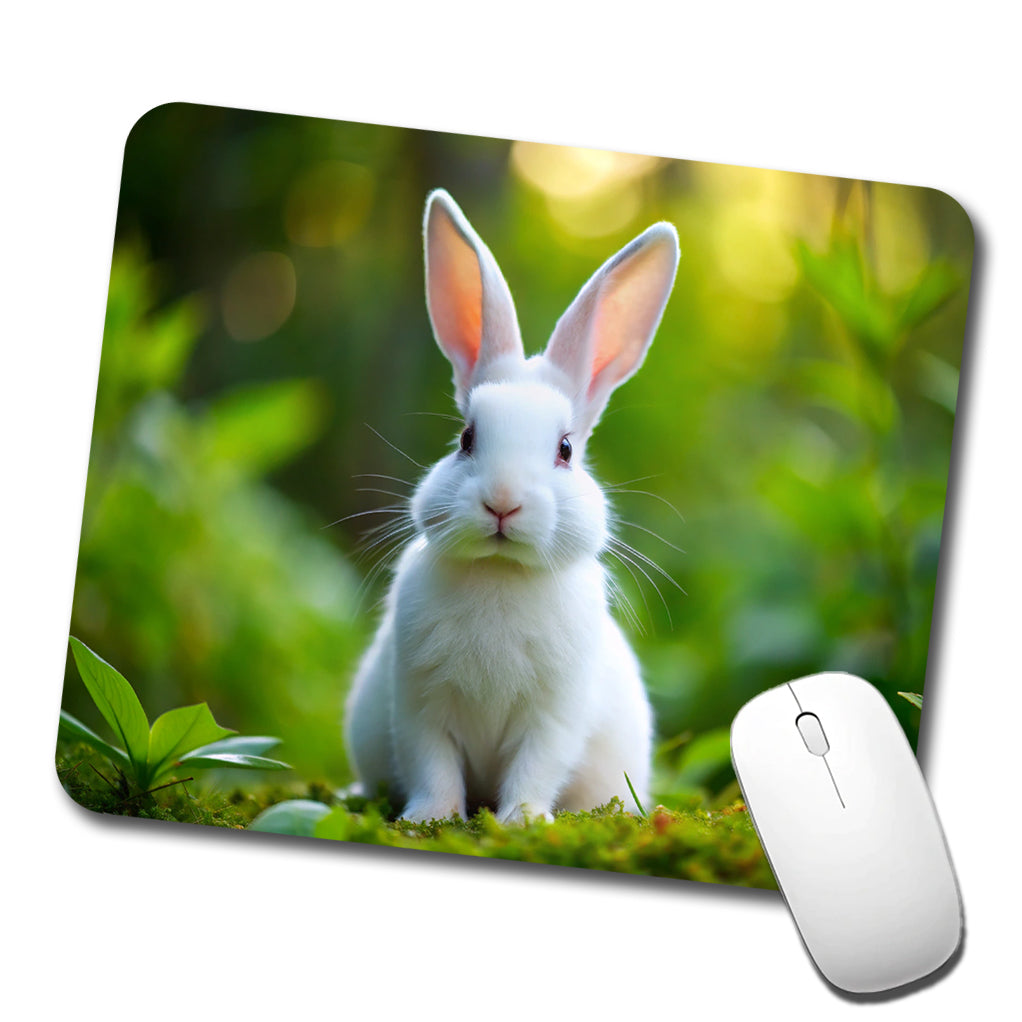 White Bunny Rabbit Low Profile Mouse Pad Mat