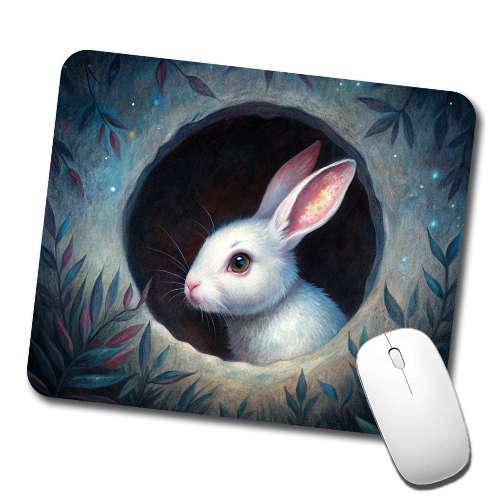 White Rabbit Bunny In A Dark Hole Low Profile Mouse Pad Mat