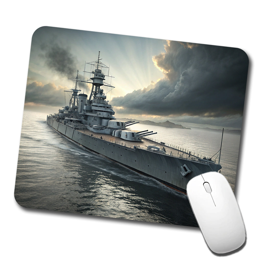 WWII US Navy Battleship At Sea Low Profile Mouse Pad Mat