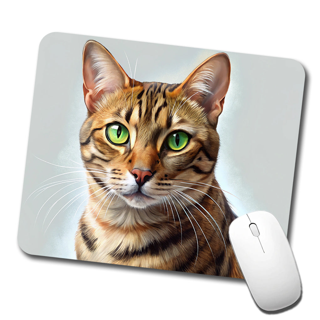 Bengal Cat Illustration Low Profile Mouse Pad Mat