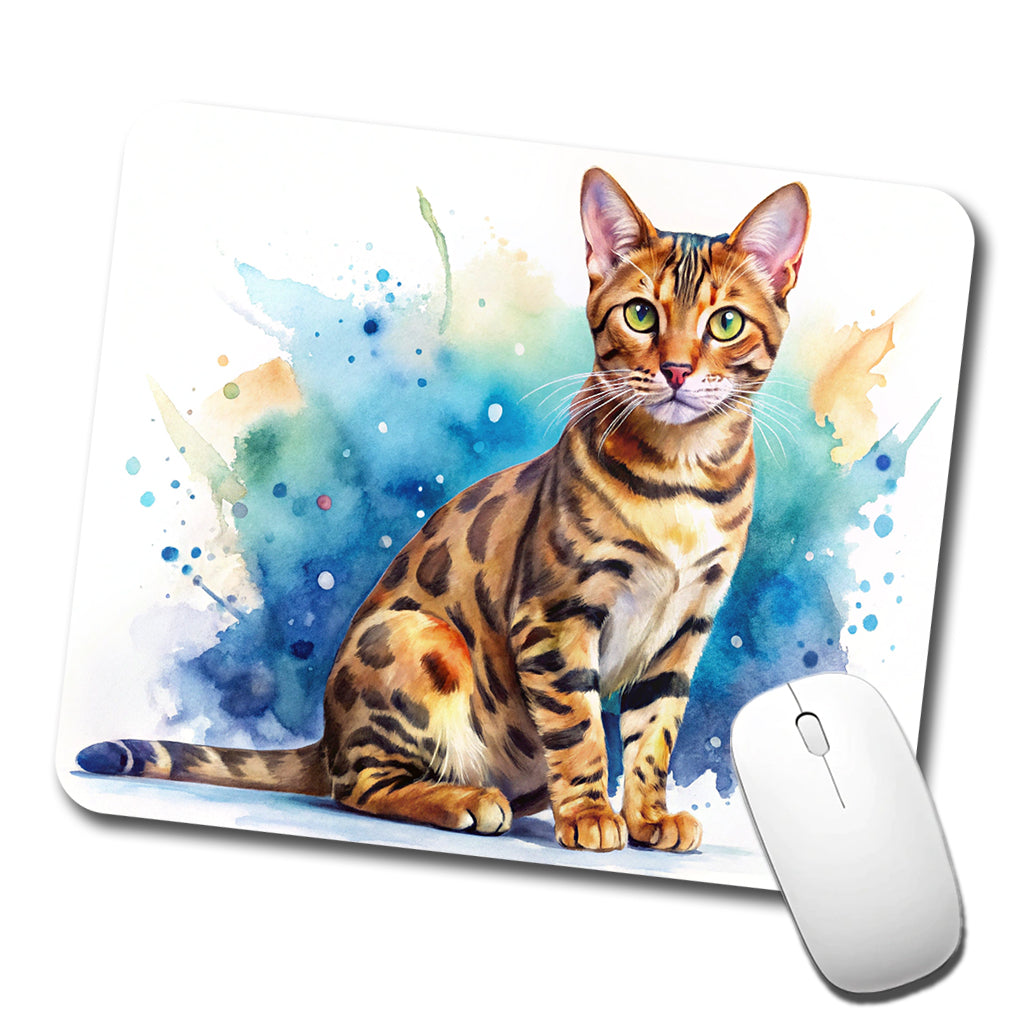 Bengal Cat Watercolor Style Low Profile Mouse Pad Mat