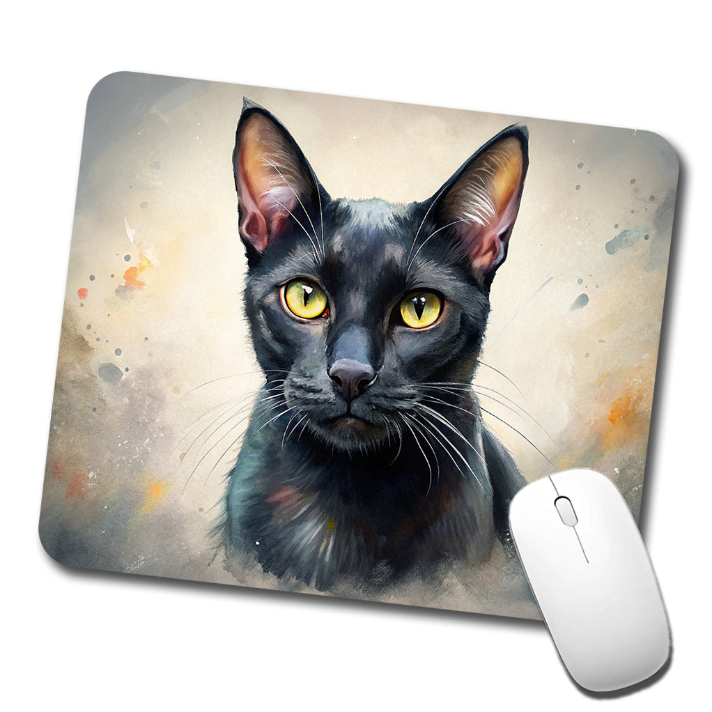 Bombay Black Cat Illustration Low Profile Mouse Pad Mat