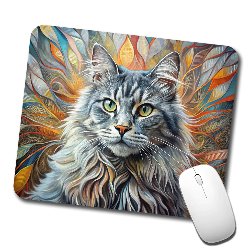 British Longhair Gray Cat Abstract Art Low Profile Mouse Pad Mat