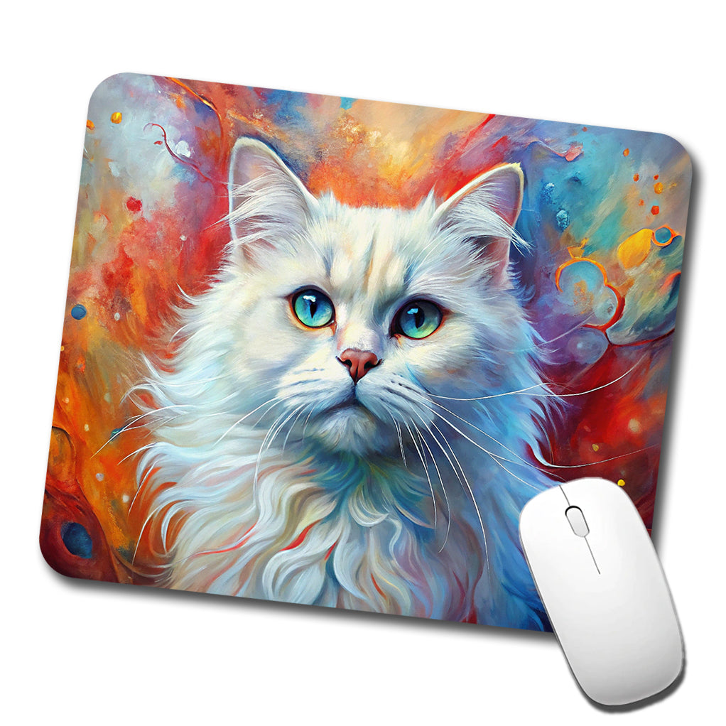 British Longhair White Cat Abstract Art Low Profile Mouse Pad Mat