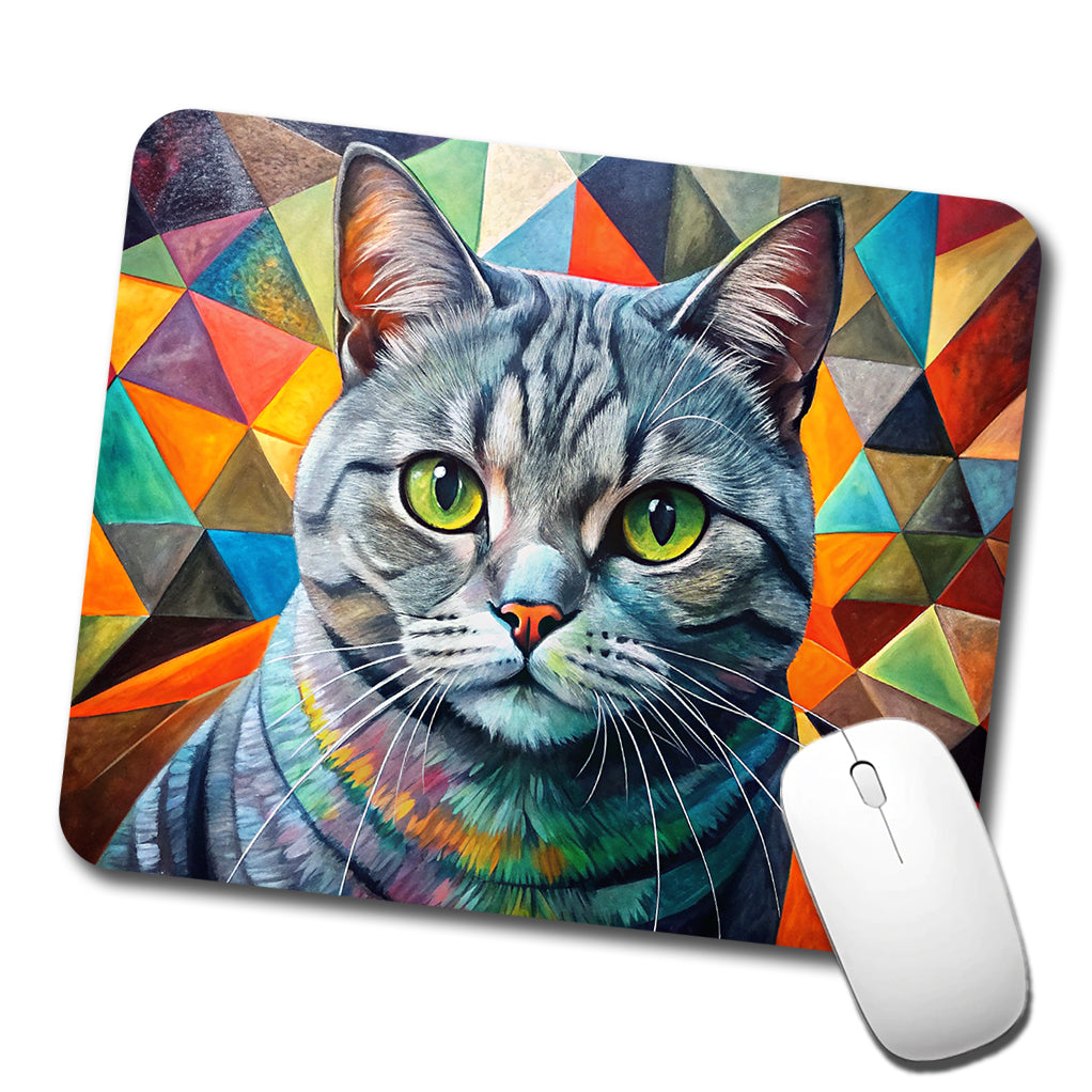 British Shorthair Gray Cat Abstract Art Low Profile Mouse Pad Mat