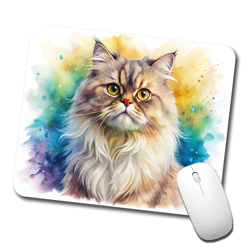 Classic Persian Cat Watercolor Style Low Profile Mouse Pad Mat