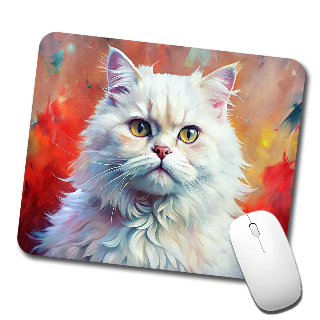 Classic Persian White Cat Abstract Art Low Profile Mouse Pad Mat