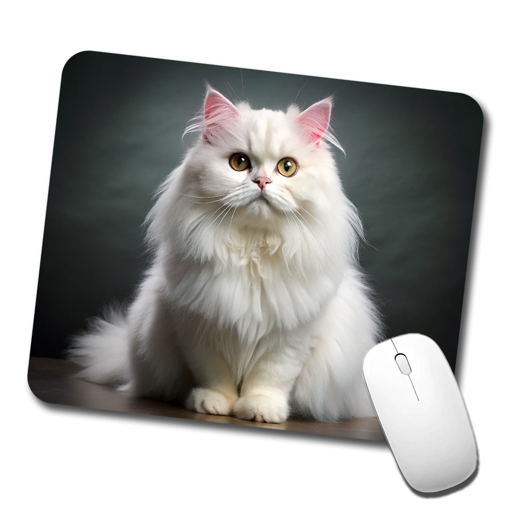 Classic Persian White Cat Photo Low Profile Mouse Pad Mat