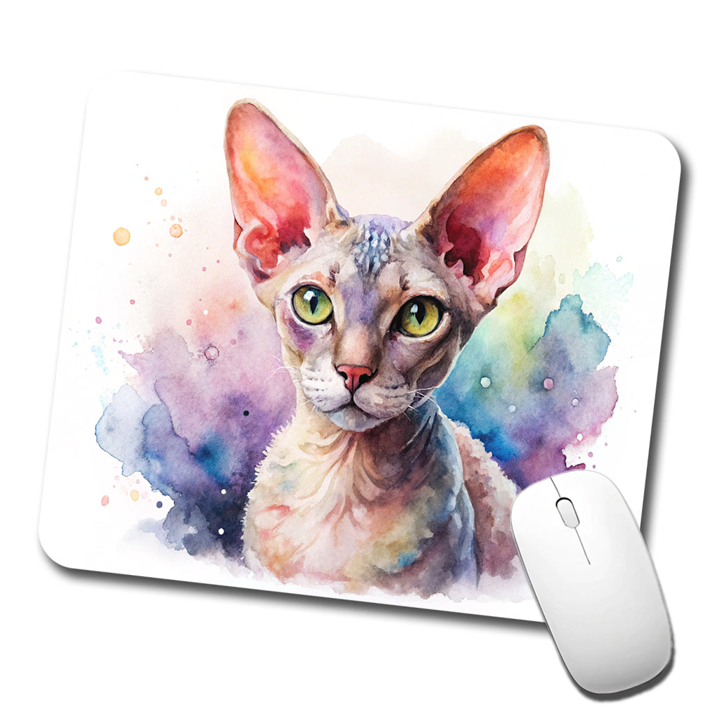 Devon Rex Cat Watercolor Style Low Profile Mouse Pad Mat