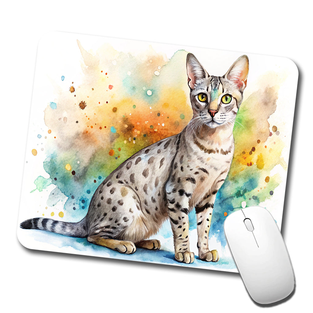 Egyptian Mau Cat Watercolor Style Low Profile Mouse Pad Mat