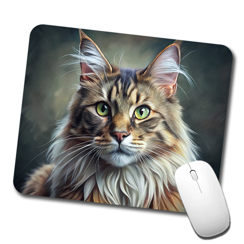 Maine Coon Cat Illustration Low Profile Mouse Pad Mat