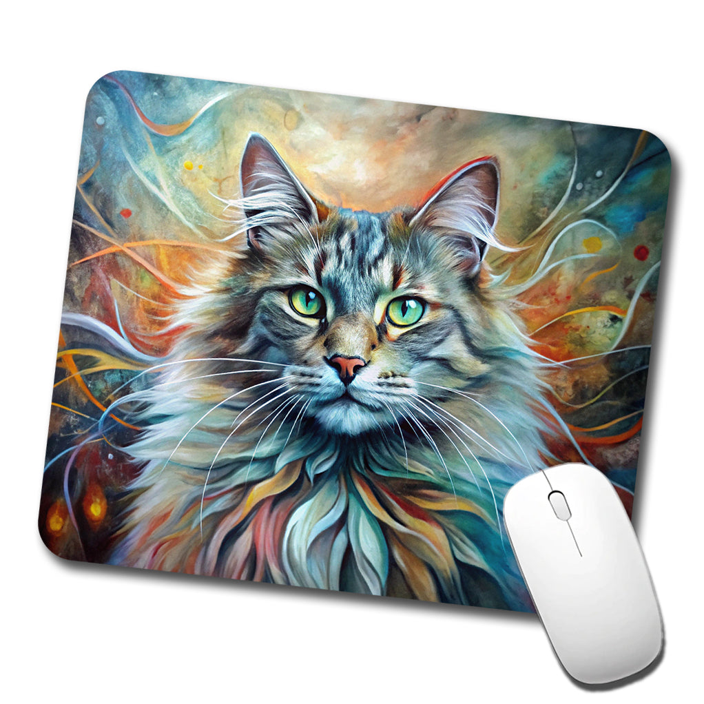 Norwegian Forest Cat Abstract Art Low Profile Mouse Pad Mat