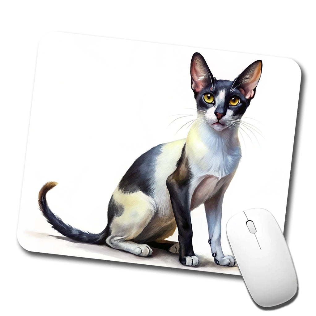 Oriental Shorthair Black White Cat Illustration Low Profile Mouse Pad Mat