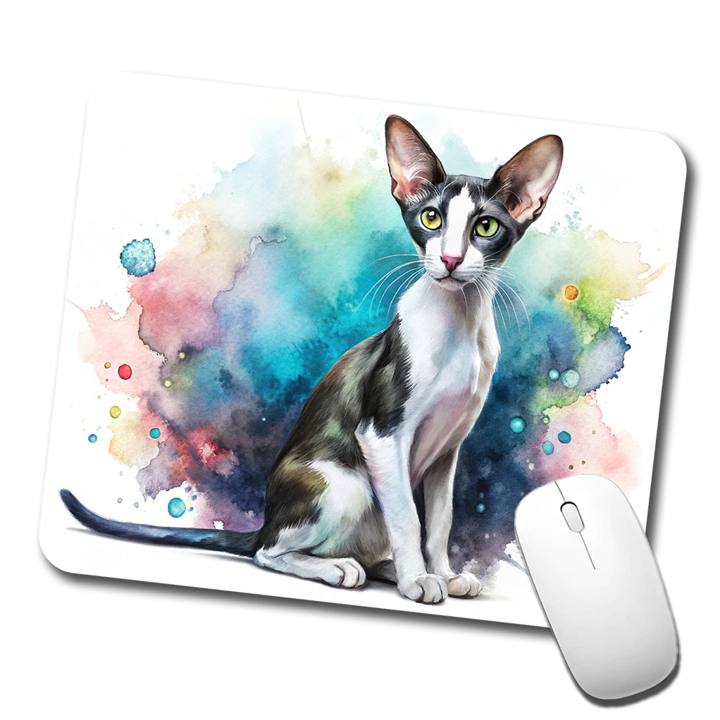 Oriental Shorthair Black White Cat Watercolor Low Profile Mouse Pad Mat