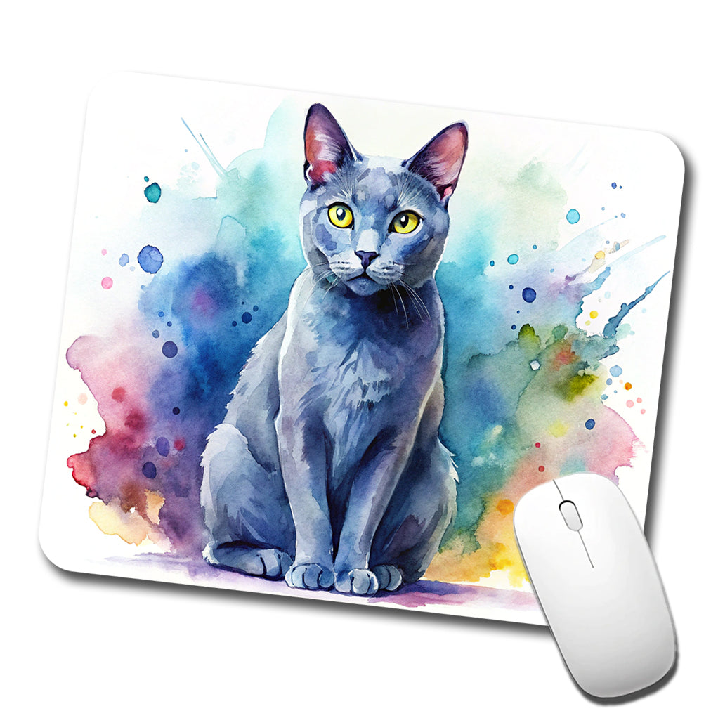 Russian Blue Cat Watercolor Style Low Profile Mouse Pad Mat