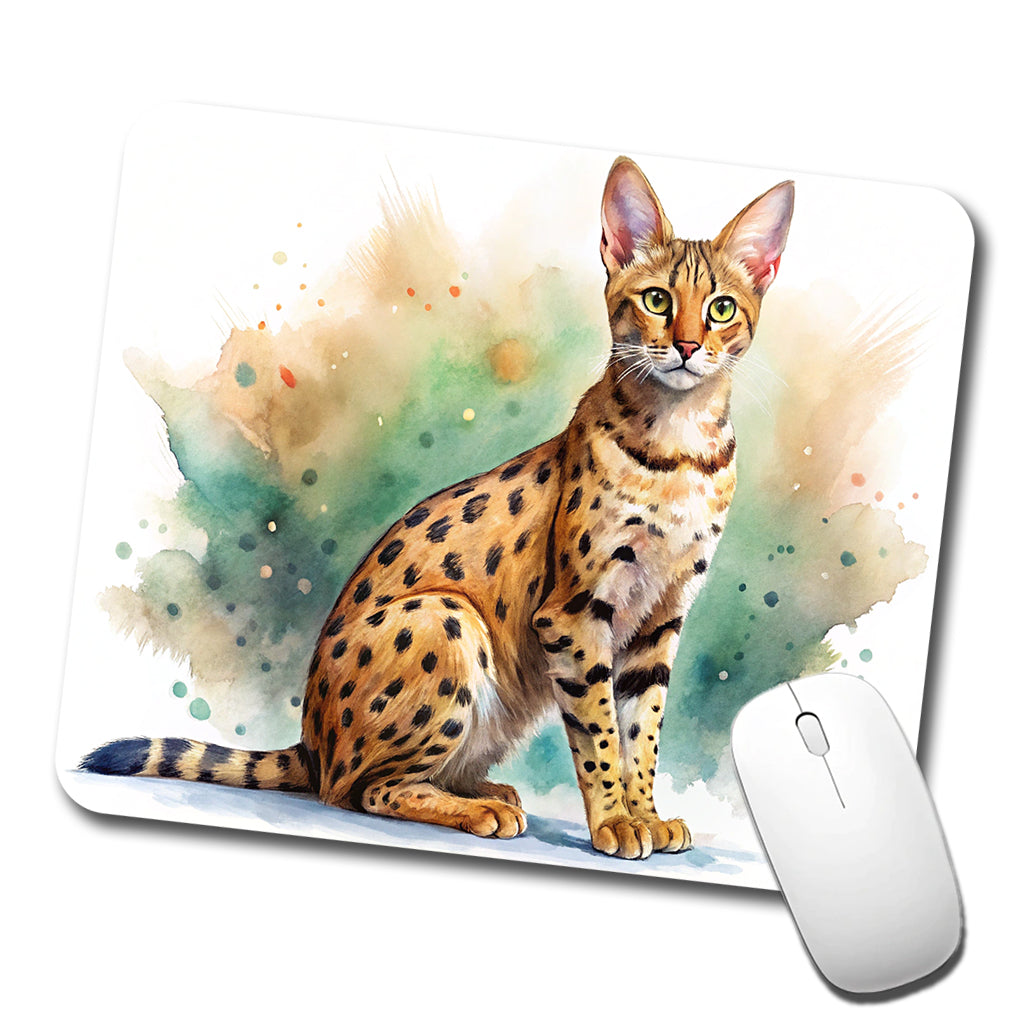 Savannah Cat Watercolor Style Low Profile Mouse Pad Mat
