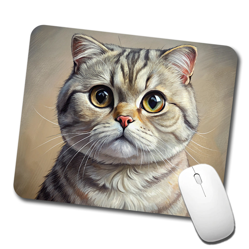Scottish Fold Cat Illustration Low Profile Mouse Pad Mat