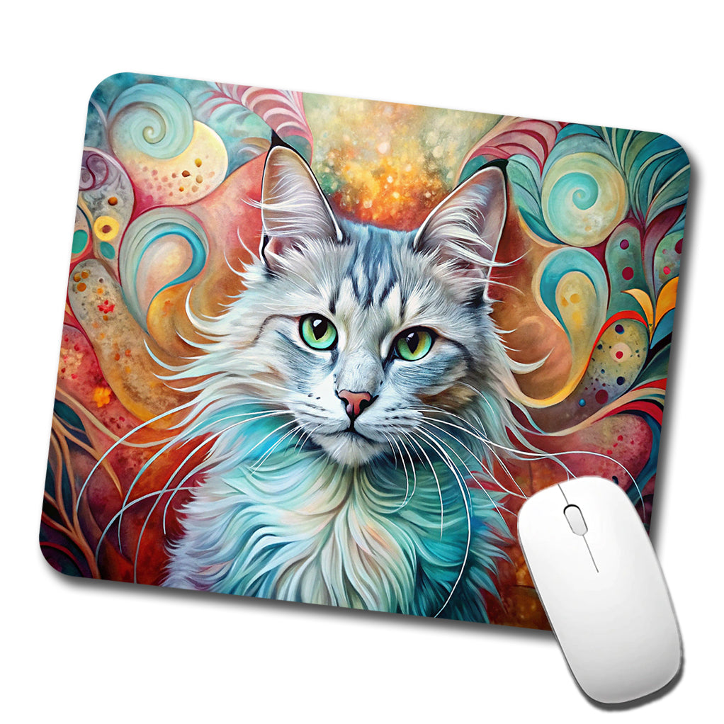 Turkish Angora Cat Abstract Art Low Profile Mouse Pad Mat
