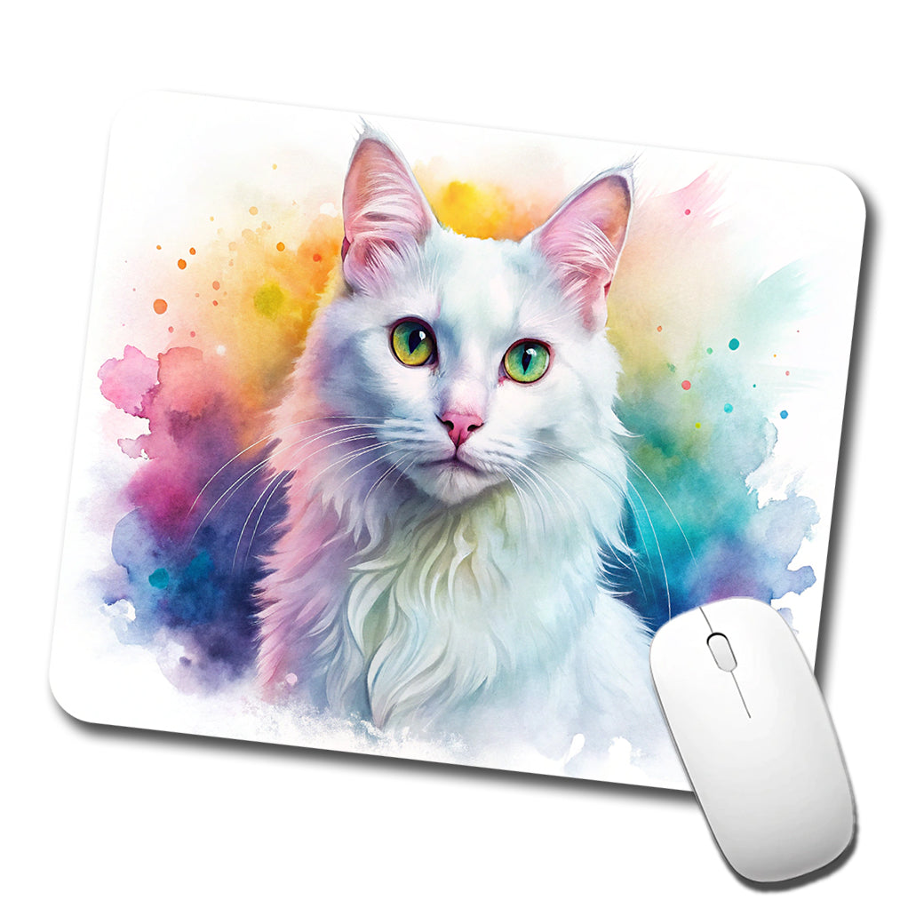 Turkish Angora Cat Watercolor Style Low Profile Mouse Pad Mat
