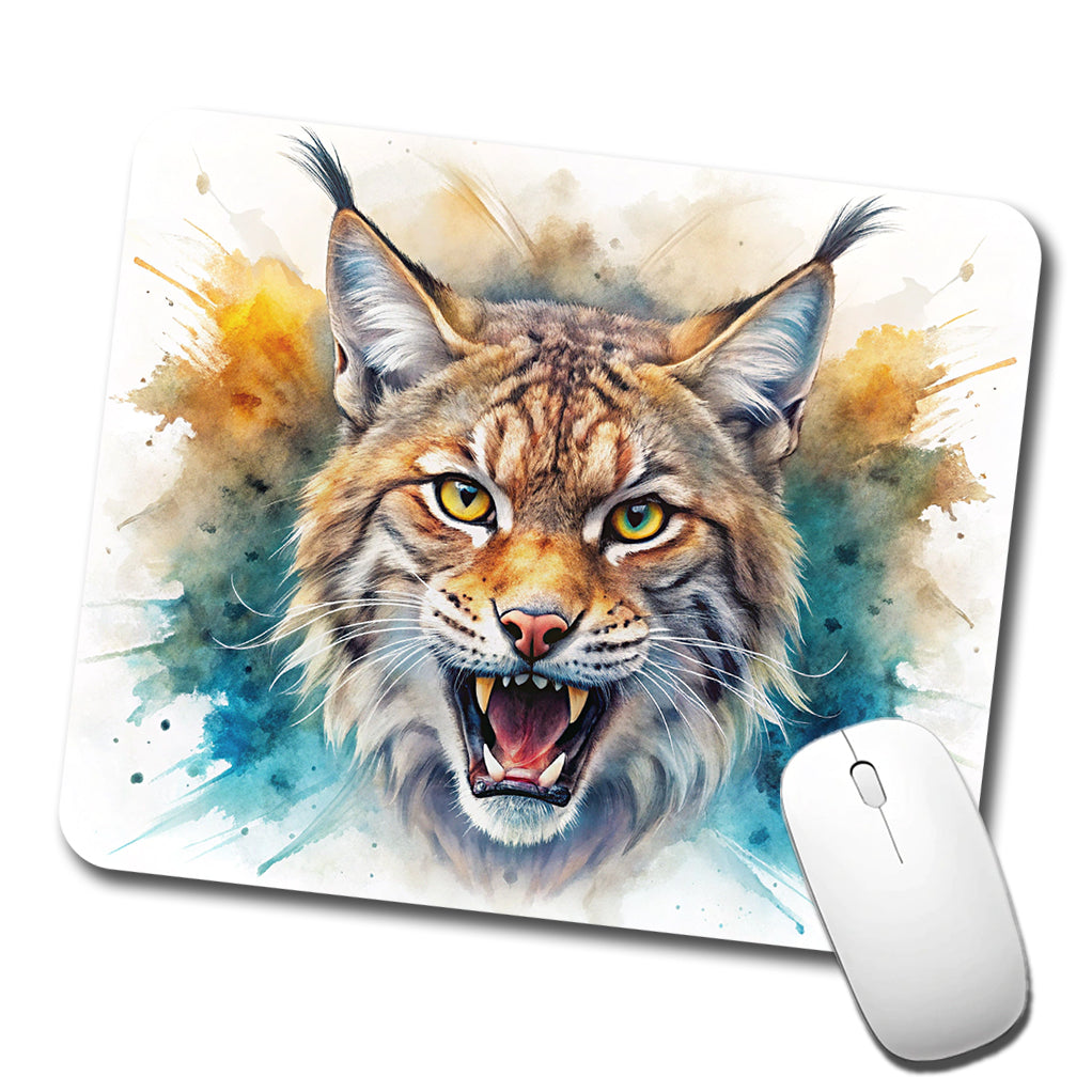 Angry Bobcat Watercolor Design Low Profile Mouse Pad Mat