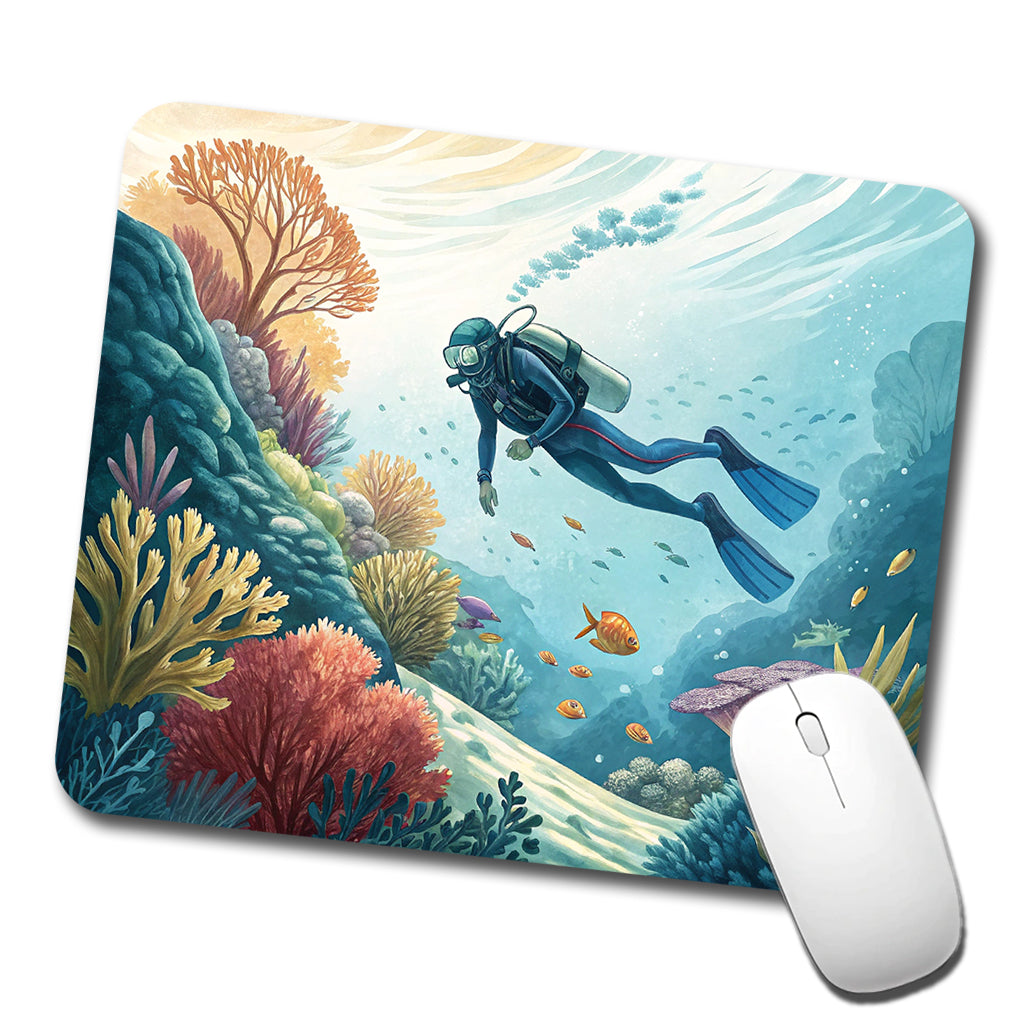 Diving Diver Exploring Underwater Low Profile Mouse Pad Mat