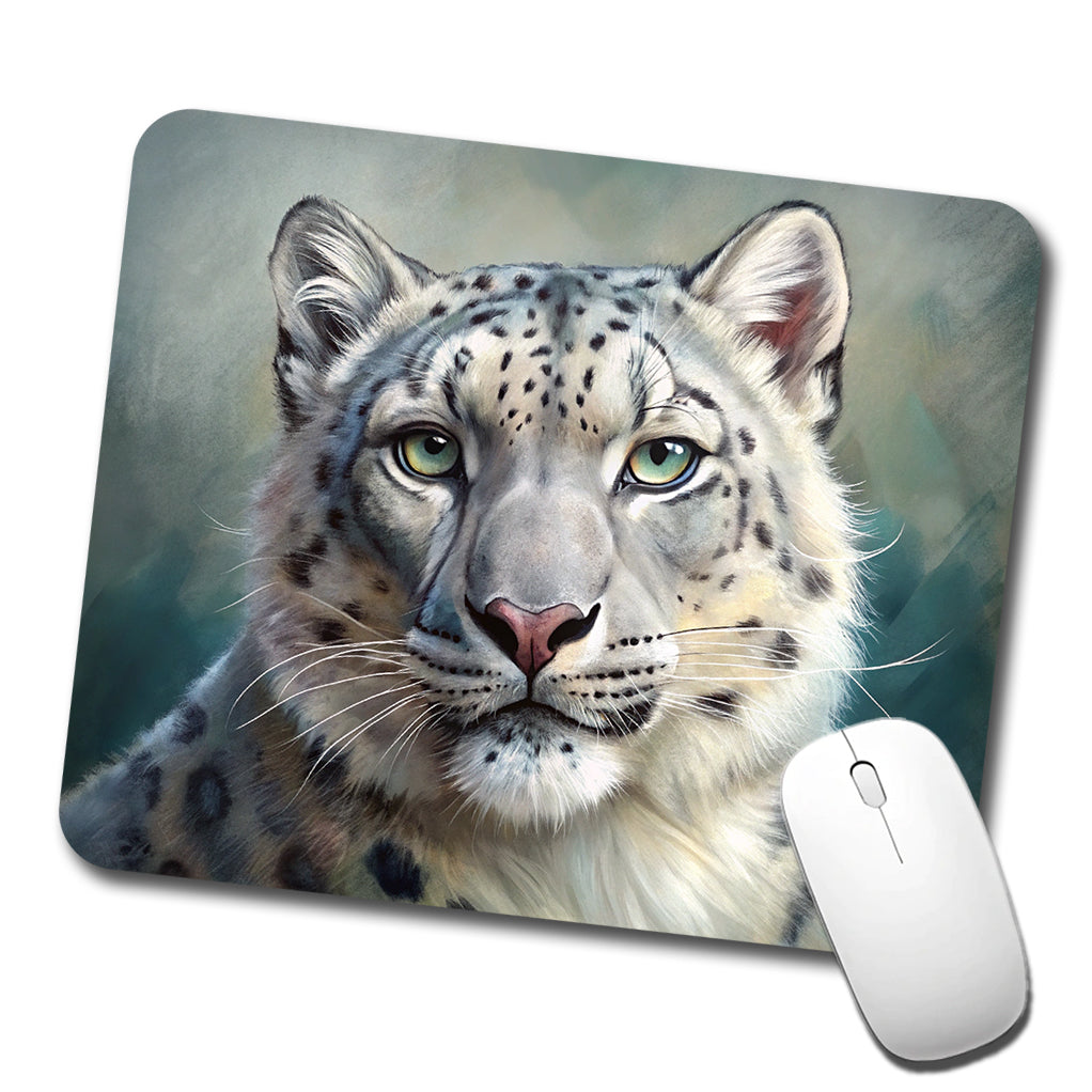 Snow Leopard Illustration Low Profile Mouse Pad Mat