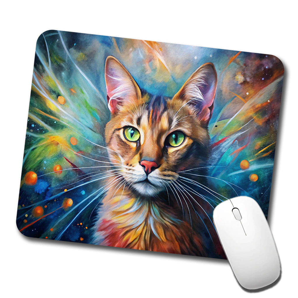 Tabby Cat Abstract Art Color Explosion Low Profile Mouse Pad Mat