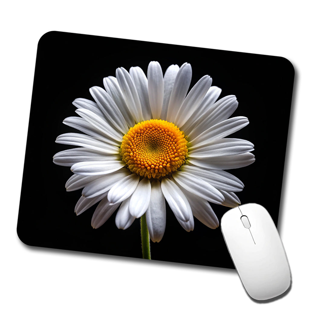 White Daisy Flower Photo Low Profile Mouse Pad Mat