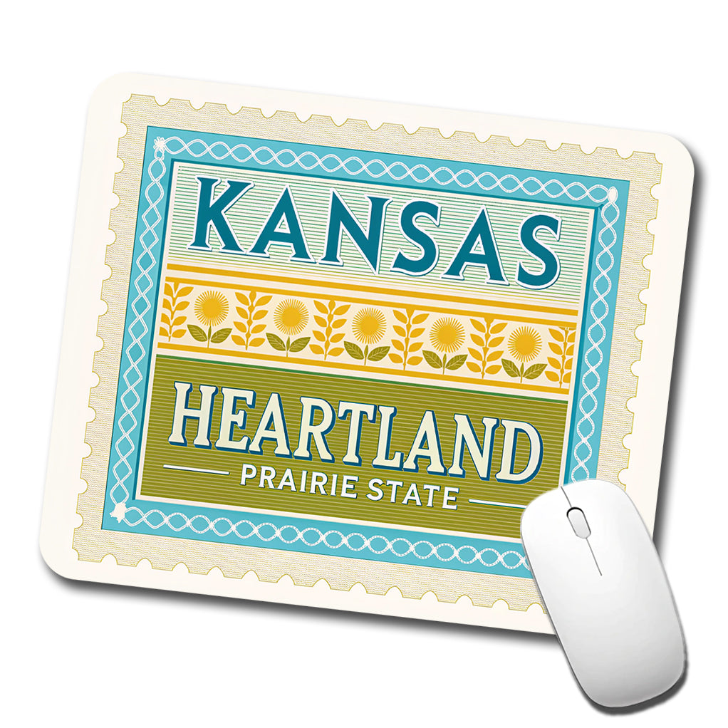 Kansas KS Heartland Prairie State Travel Vacation Stamp Low Profile Mouse Pad Mat