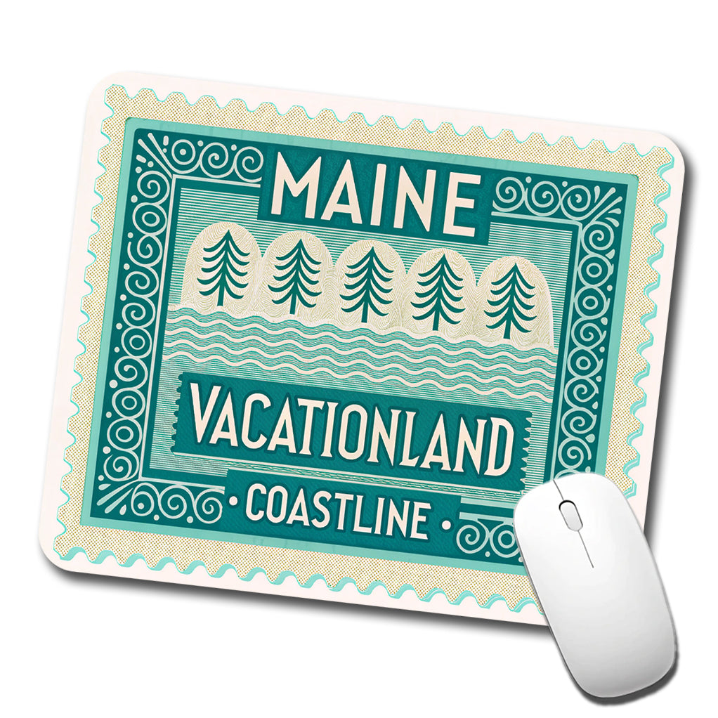 Maine ME Vacationland Coastline State Travel Vacation Stamp Low Profile Mouse Pad Mat