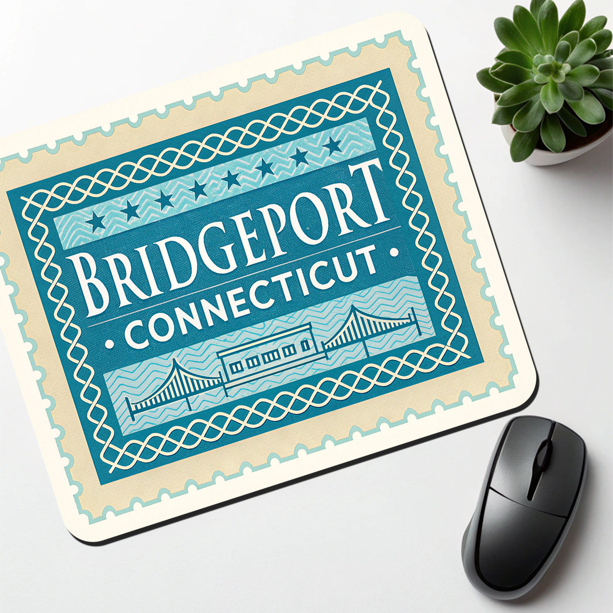 Bridgeport CT Connecticut Travel Vacation Stamp Low Profile Mouse Pad Mat