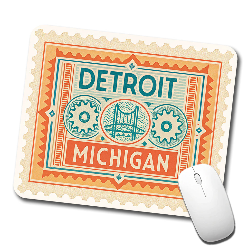 Detroit MI Michigan Travel Vacation Stamp Low Profile Mouse Pad Mat